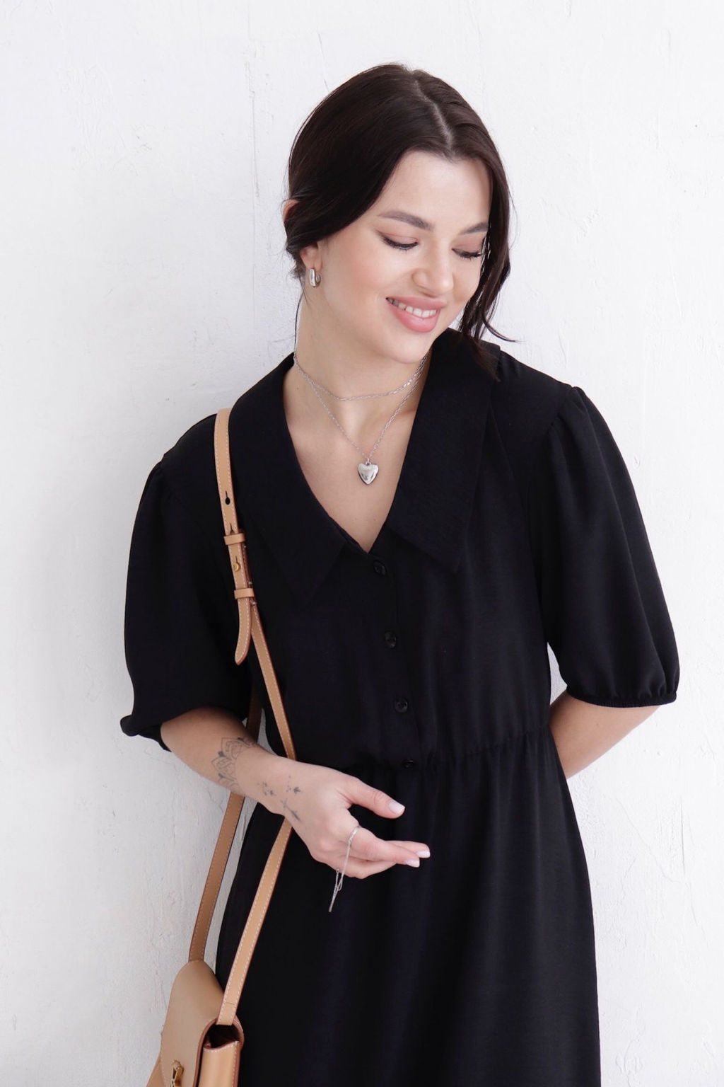 Платье-миди с отложным воротником чёрное - Martichelli фото 4