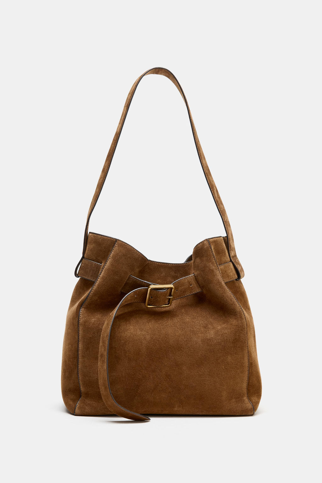 LEATHER BUCKET BAG WITH BELT DETAIL - Zara фото 7