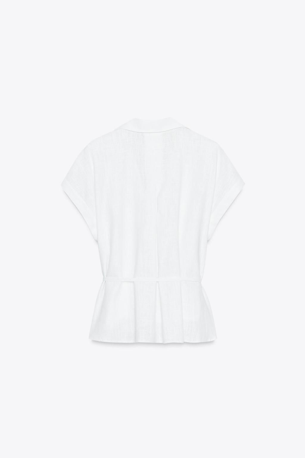 LINEN BLEND BELTED BLOUSE - Zara фото 6