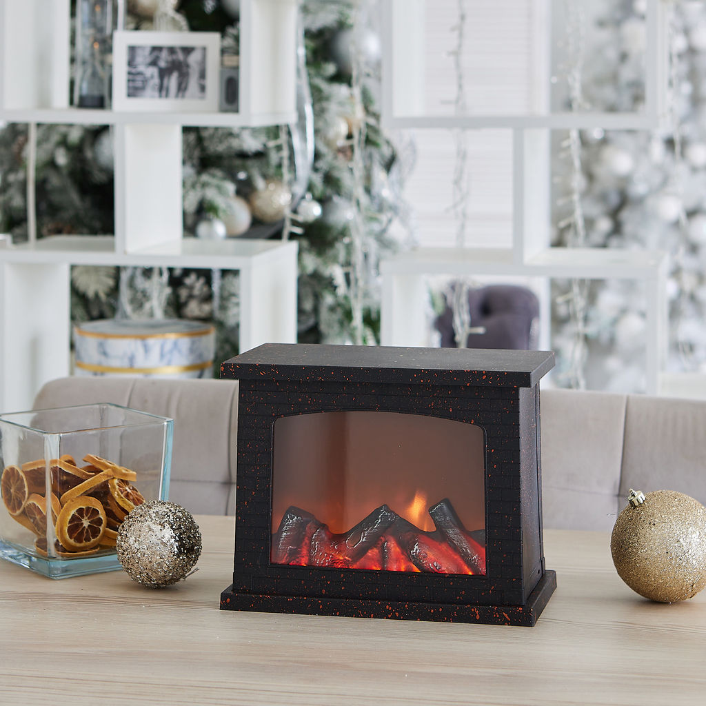 ULD-L2821-005/DNC/RED BLACK FIREPLACE Светильник светодиодный Камин с эффектом пламени, питание от батареек 3АА (не в/к) или USB (в/к), 28х21см. 5 светодиодов. Корпус черный. TM Uniel
