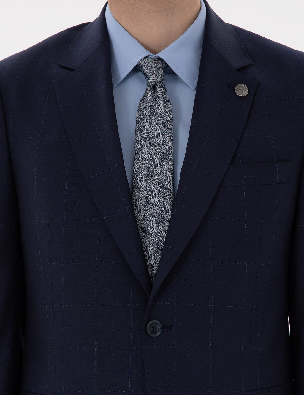 Lacivert Slim Fit %100 Y_n Ekose Tak_m Elbise