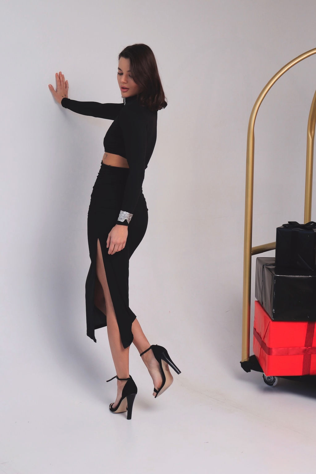 Martichelli Платье чёрное с вырезом по талии  фото 3