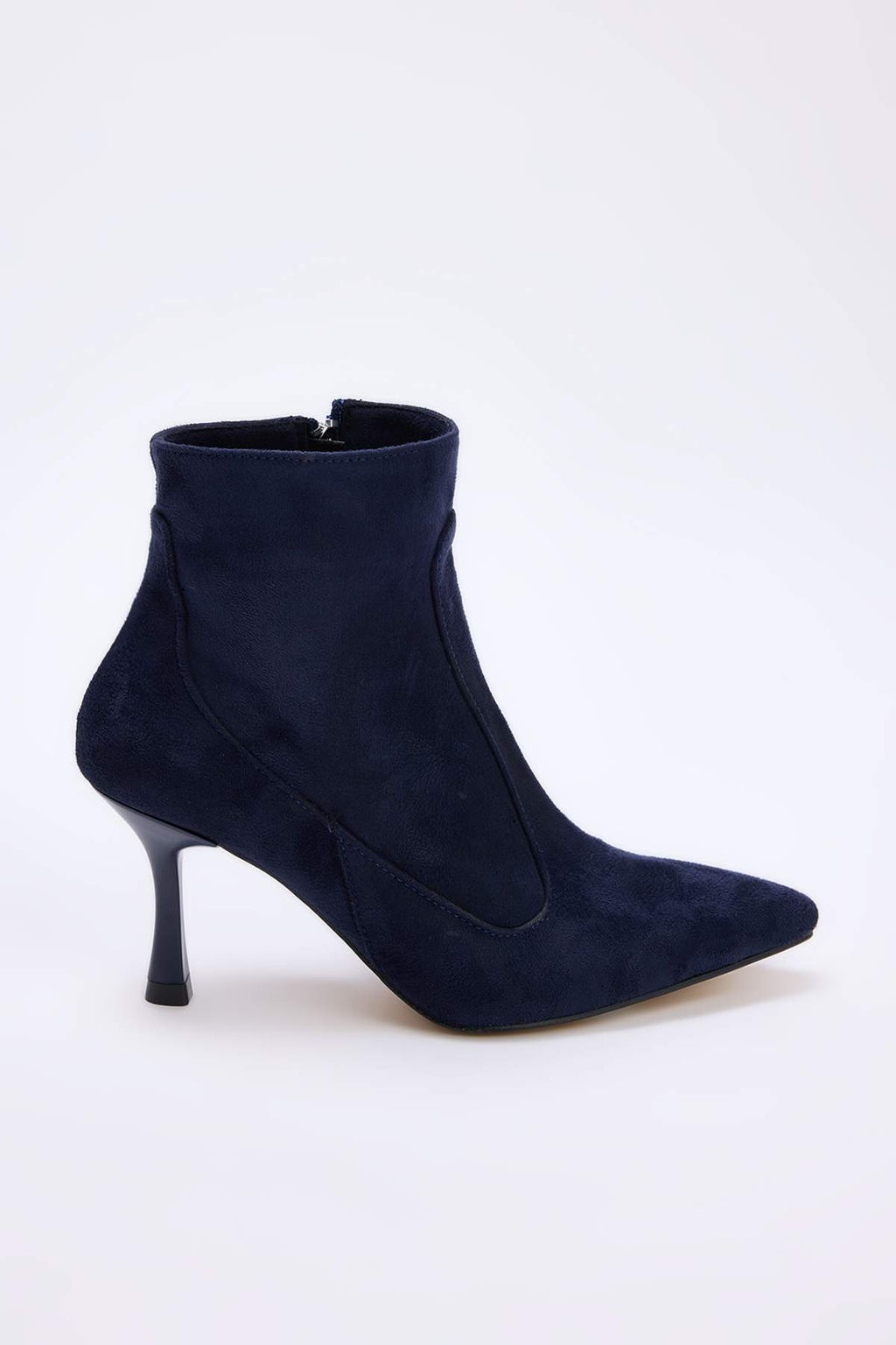 Koyu Lacivert Suet Sivri Burun Kad?n 9 cm Ince Topuklu Bot TAKAW26BO00081