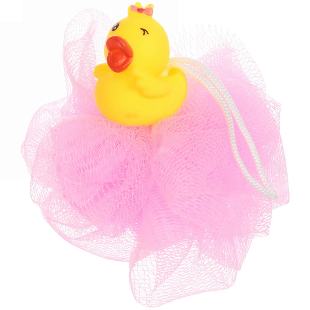 Цена за 4 шт. Мочалка-шар для тела полипропиленовая детская "Baby Boom - Утя", цвет розовый, 20гр, d-11см