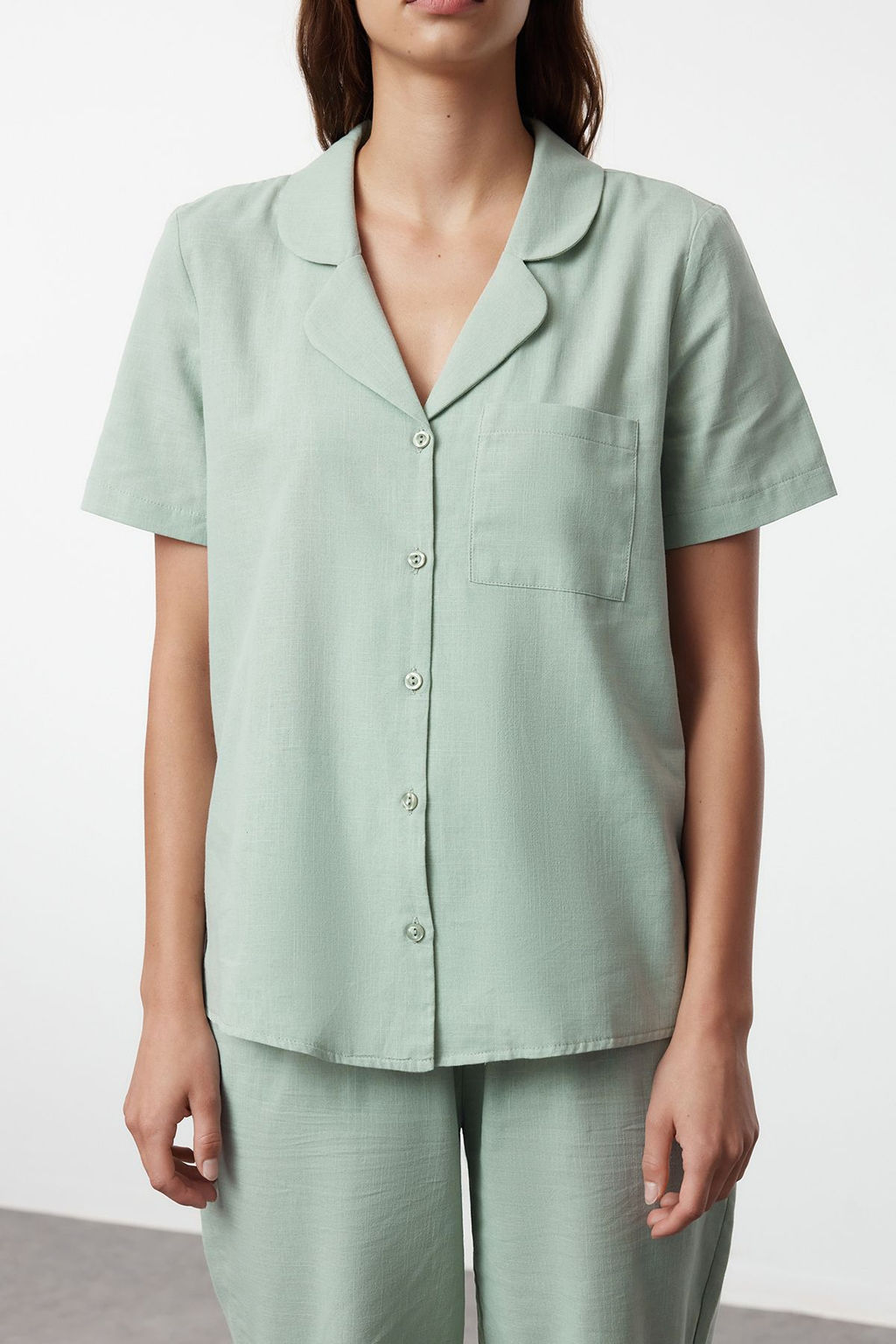 Trendyolmilla Mint %100 Pamuklu Dokuma Pijama Tak?m? THMSS24PT00401 фото 3