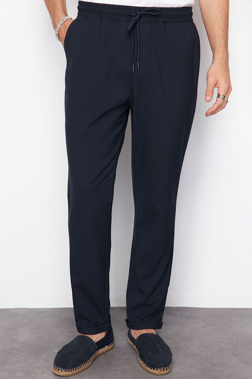 TRENDYOL MAN Siyah More Sustainable Beli Lastikli Slim Fit Duble Paca Kumas Pantolon TMNAW21PL0107 - Trendyolmilla фото 10
