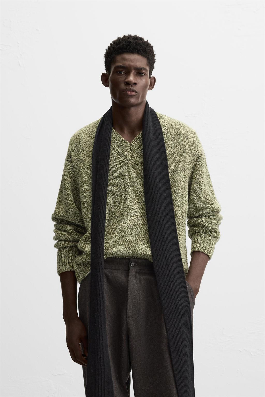 V-NECK SWEATER WITH TEXTURED WEAVE - Zara фото 2