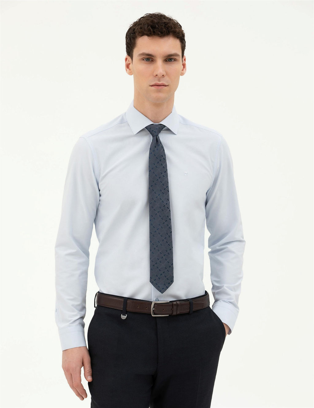 A__k Mavi Slim Fit Uzun Kollu Basic G_mlek