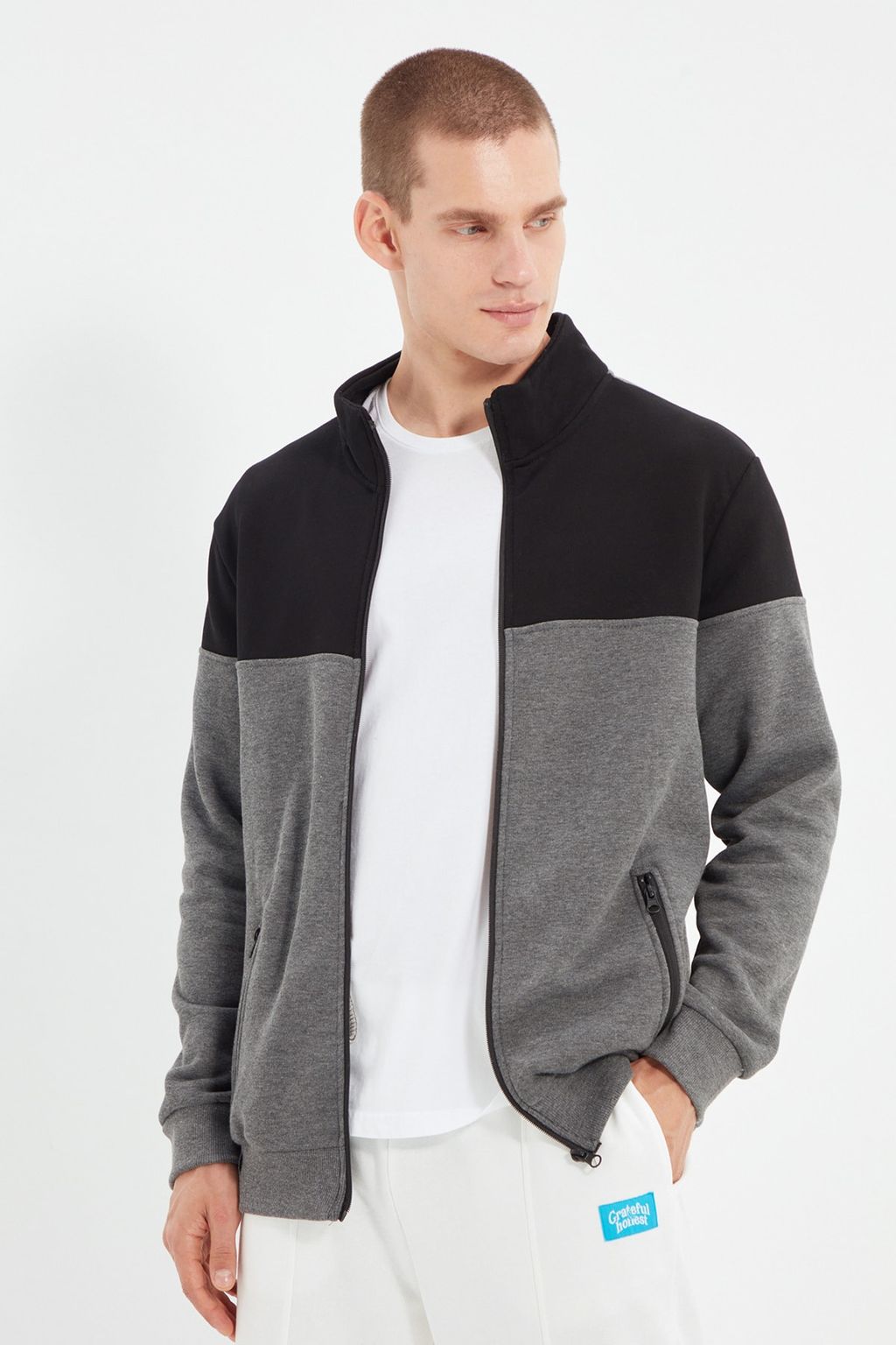 TRENDYOL MAN Lacivert-Gri Melanj Regular Fit Uzun Kollu Dik Yaka Fermuarl? Sweatshirt TMNAW22SW0720 - Trendyolmilla фото 5