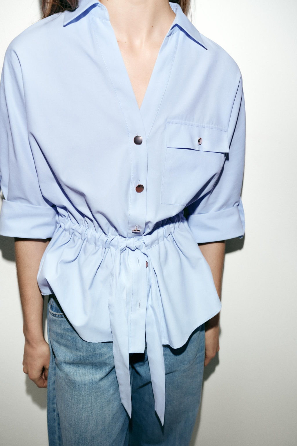 CAMISA SAFARI POPEL?N / Azul claro - Zara фото 5