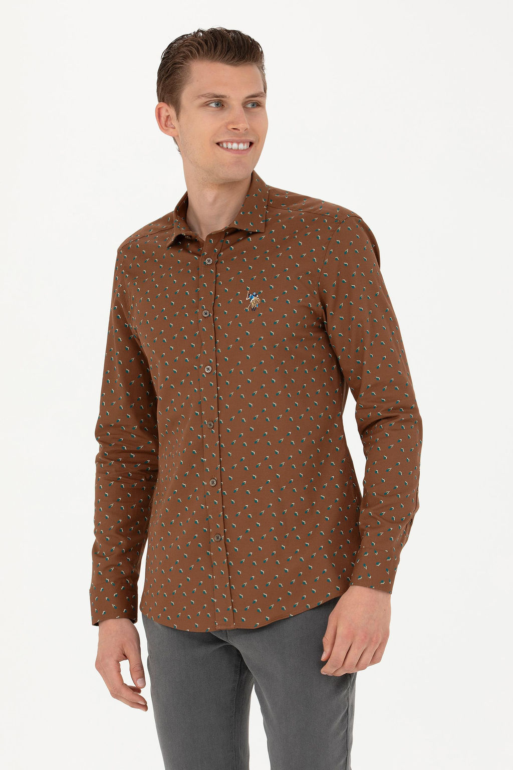 Мужская рубашка светло-хаки с длинным рукавом - U.s. polo assn фото 15