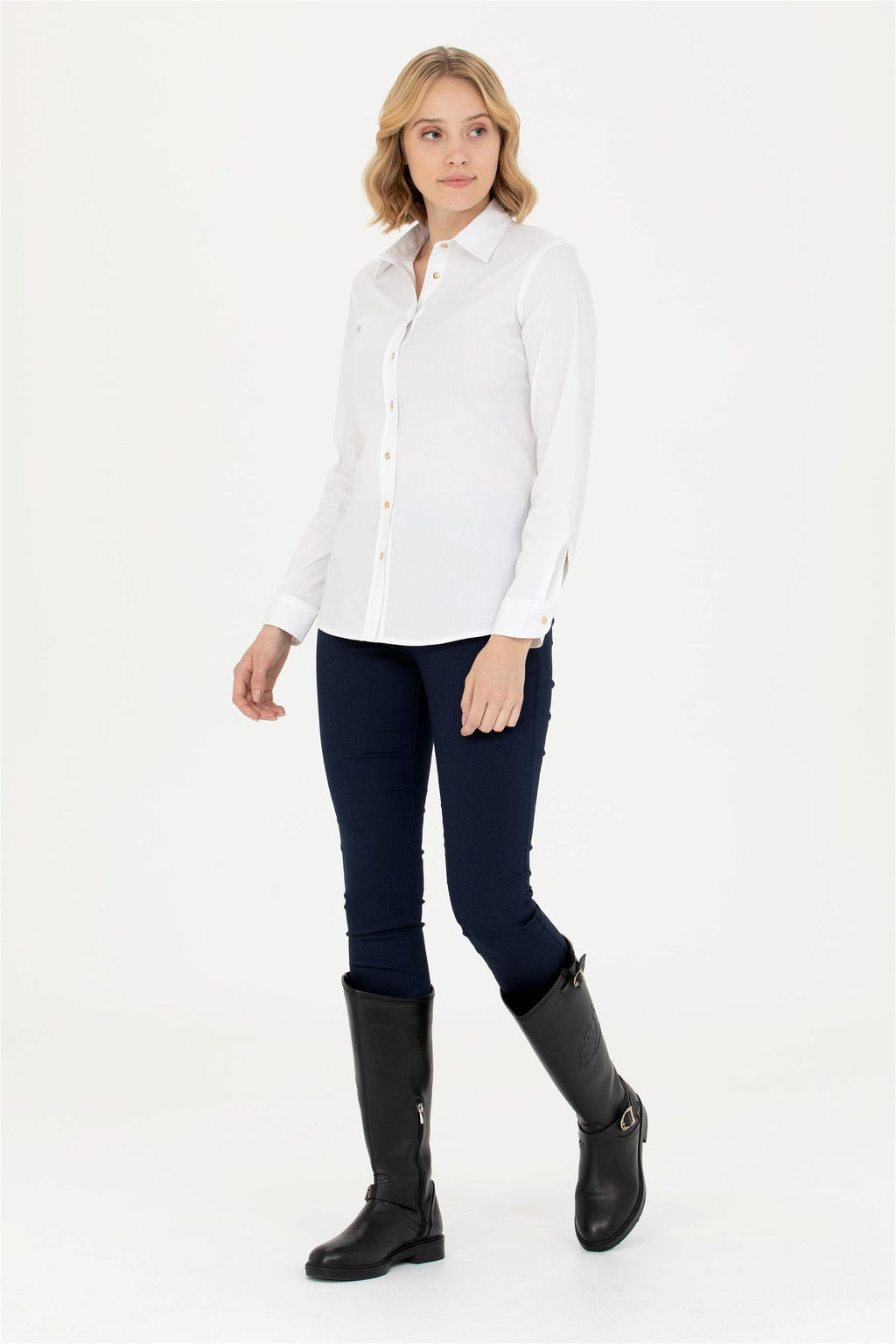 Женская белая базовая рубашка с длинным рукавом - U.s. polo assn фото 11