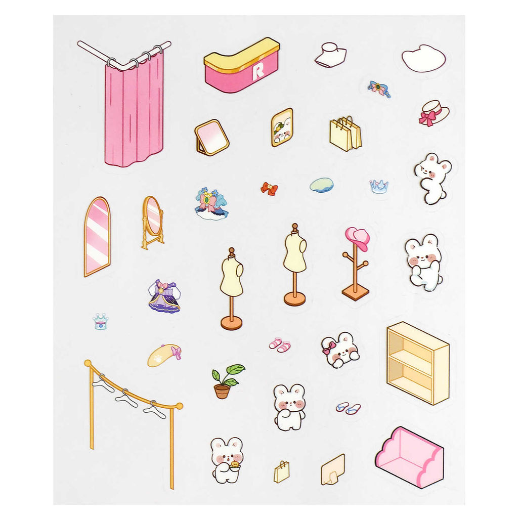 Наклейки-румбокс д/создания миниатюрных сцен, 125х150 мм, арт. 71511 / 300 КРОЛИК. МАГАЗИН ОДЕЖДЫ.