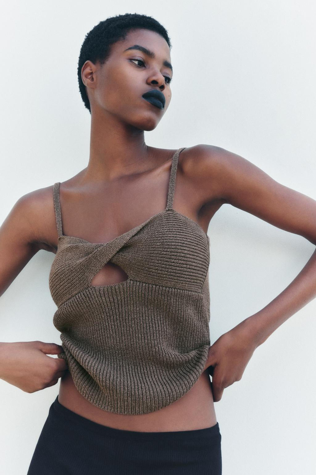 PLAIN LINEN BLEND KNIT TOP WITH KNOT DETAIL - Zara фото 9