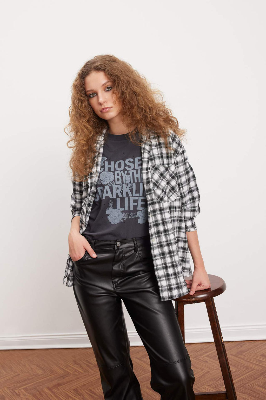 Oversize Genis Kal?p Kareli Uzun Kollu Gomlek - Defacto фото 2