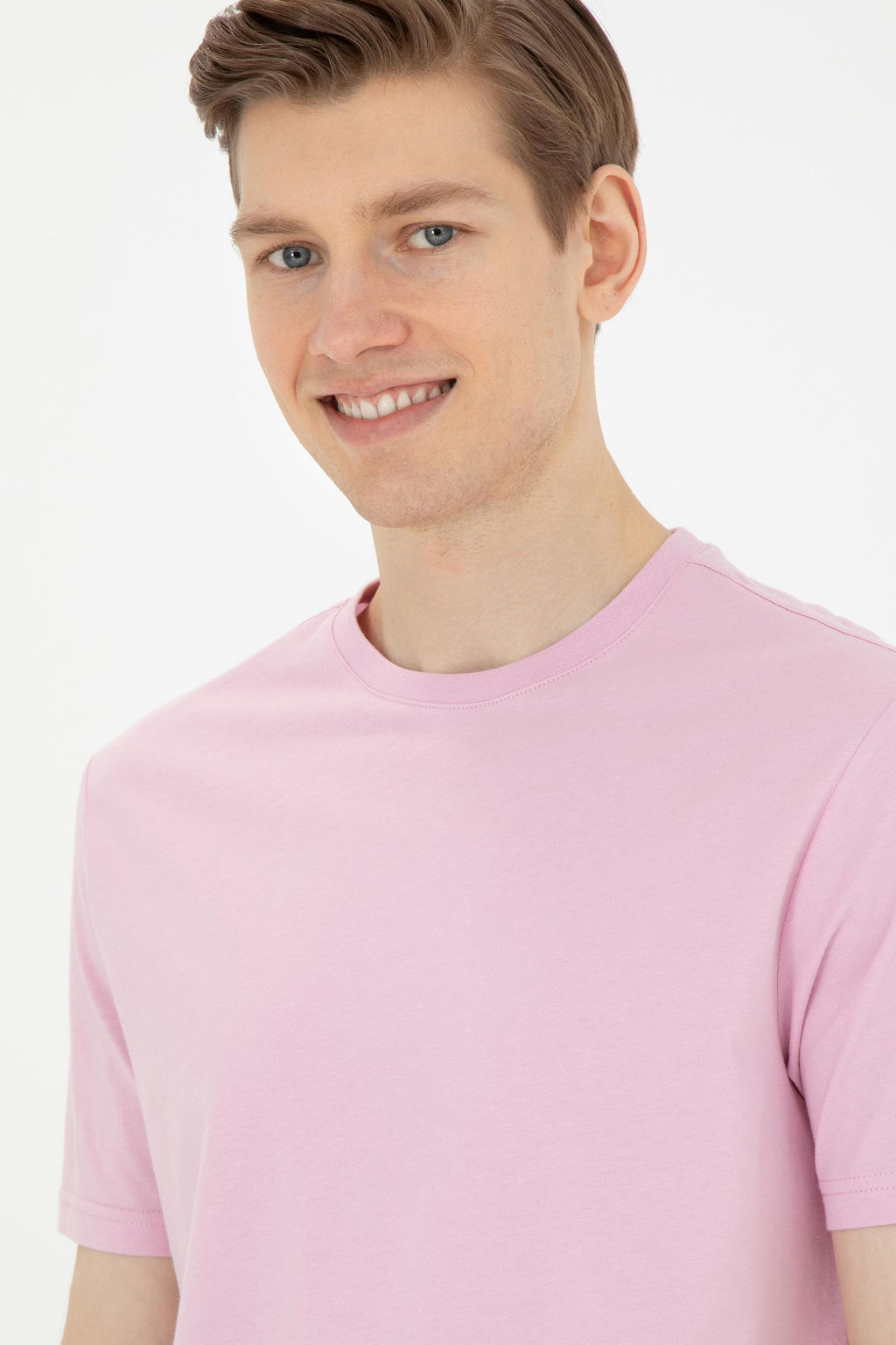 Erkek Regular Fit Bisiklet Yaka Pembe Basic Ti__rt