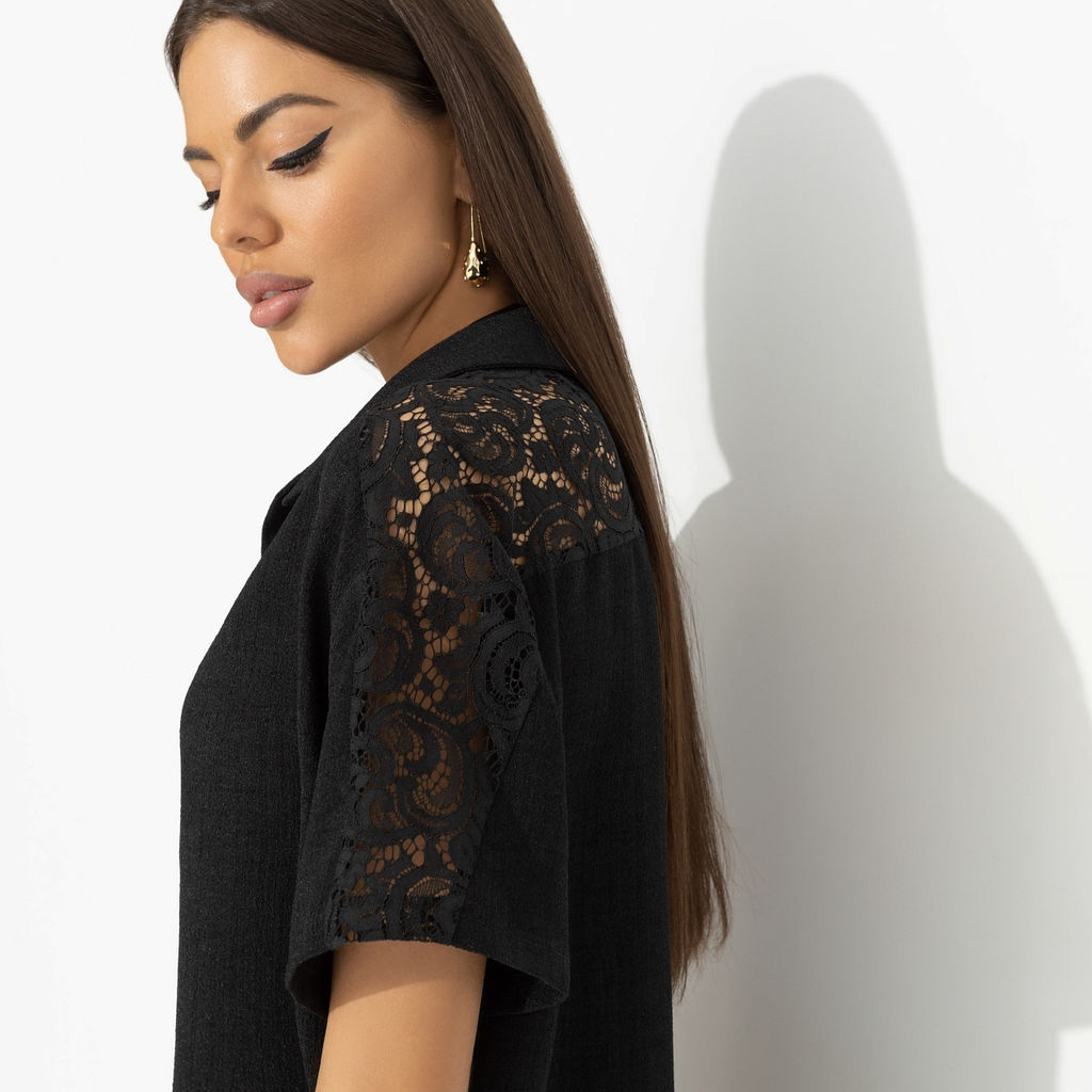 Брючный костюм с кружевными вставками, Престижная номинация (черный, 2 в 1, с поясом) - Charutti фото 9