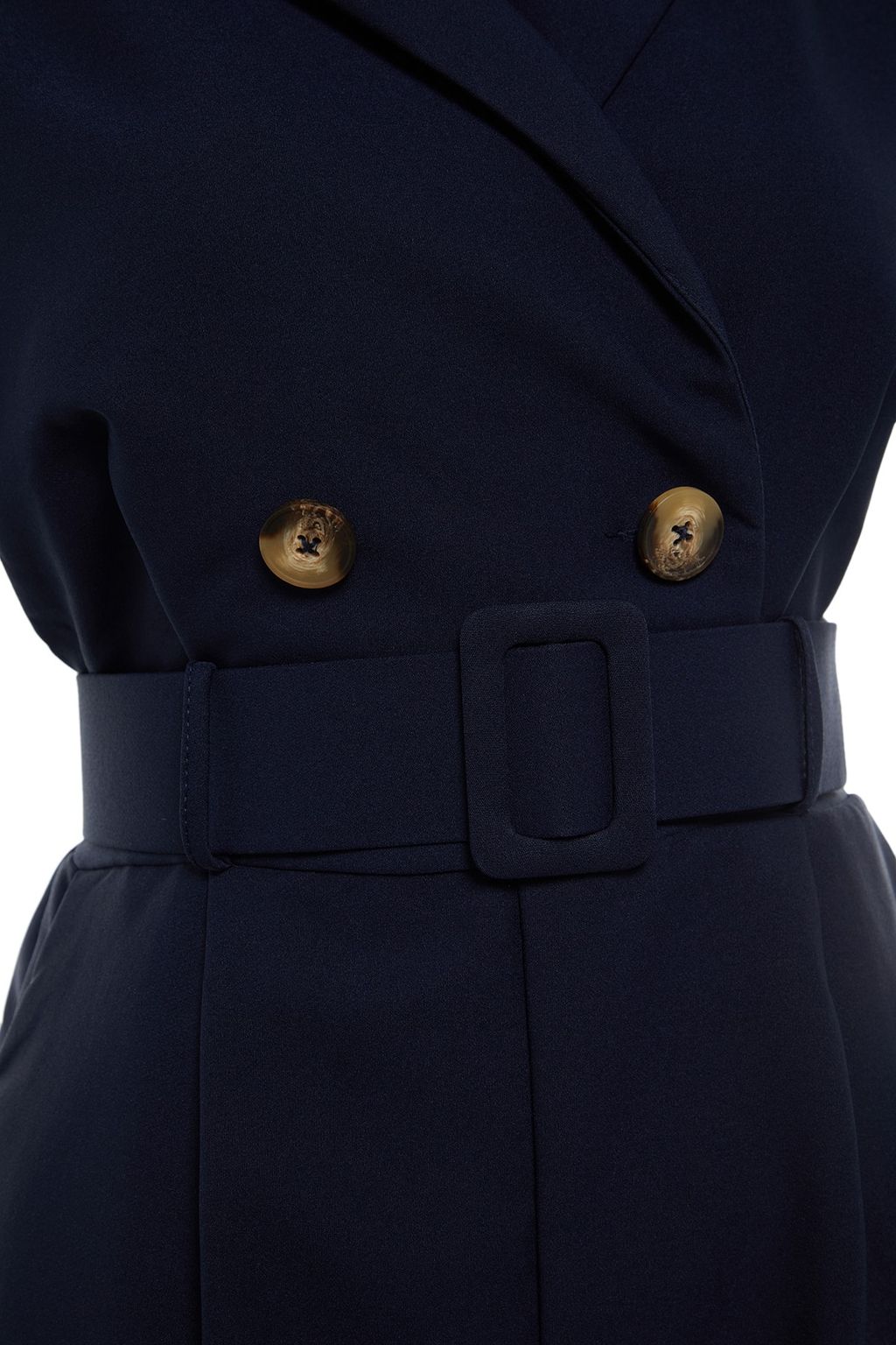 Lacivert Kemerli Kurvaze Yaka Mini Dokuma Tulum TWOSS19WX0112