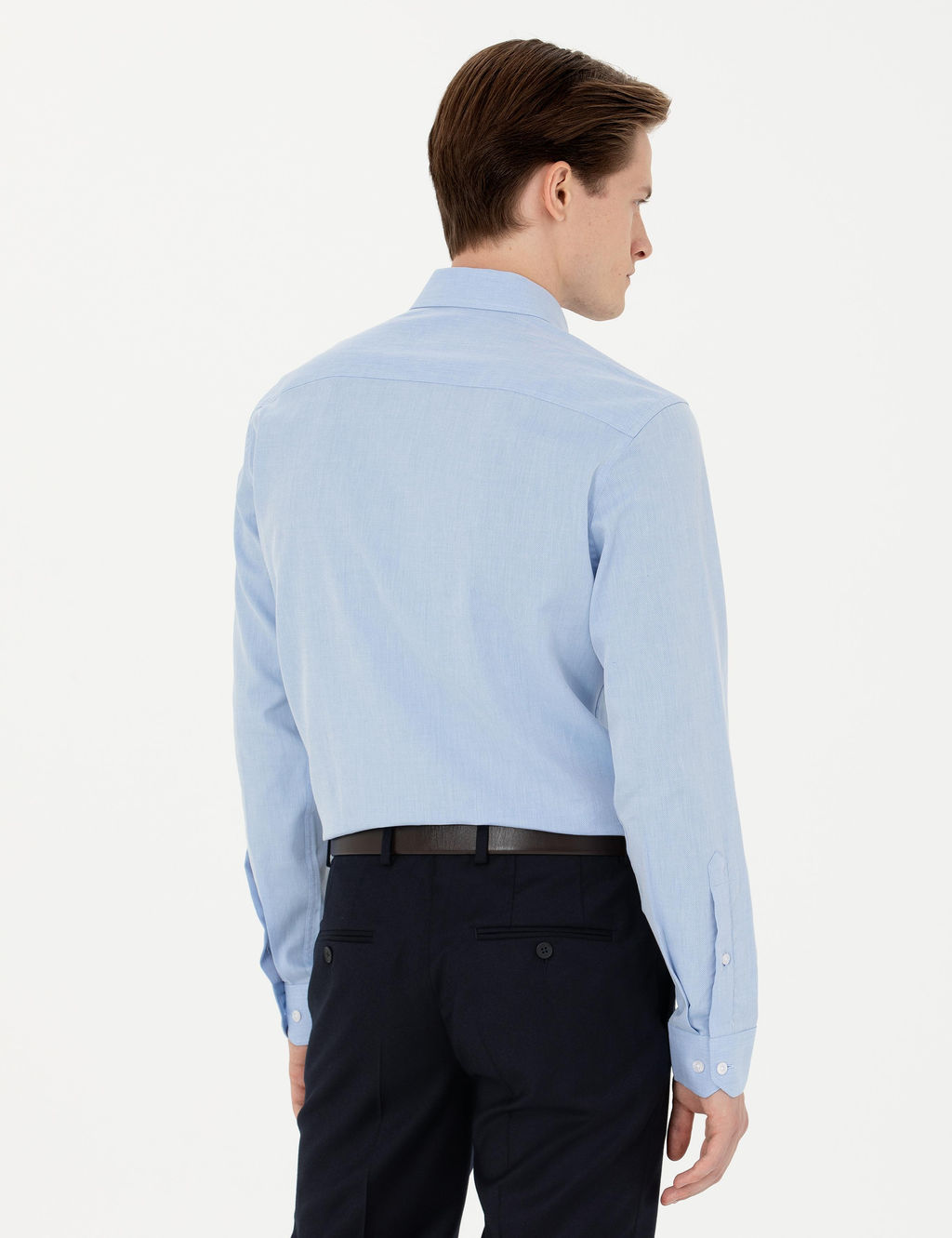 Голубая классическая рубашка приталенного кроя с длинным рукавом - Cacharel фото 5