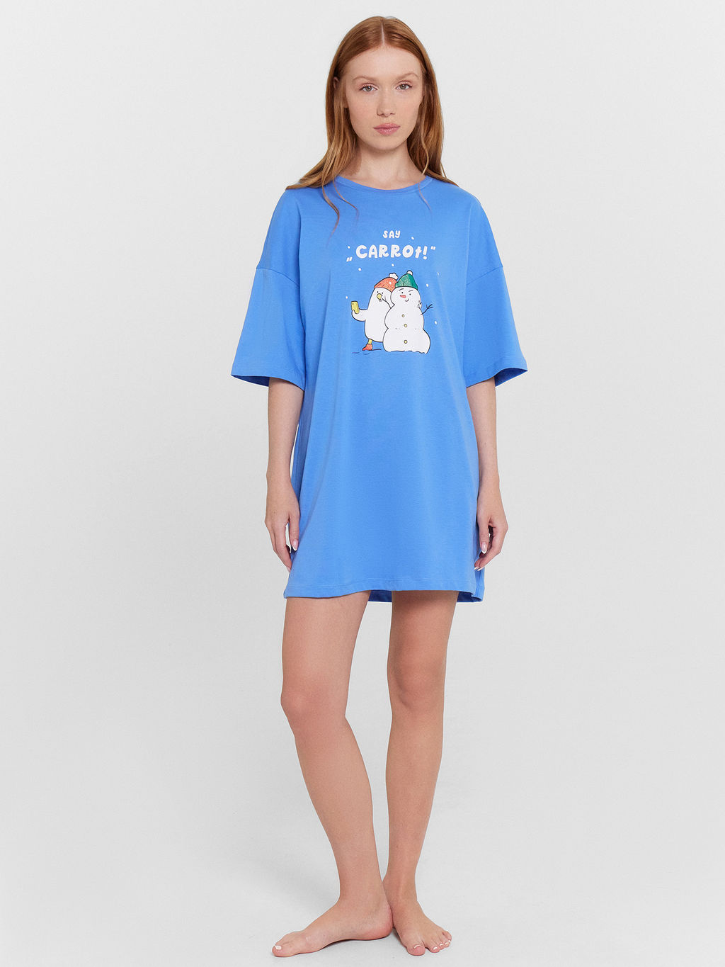 Туника женская домашняя голубая с принтом и надписью Say carrot! азур +печать1 512079 - Mark formelle фото 3