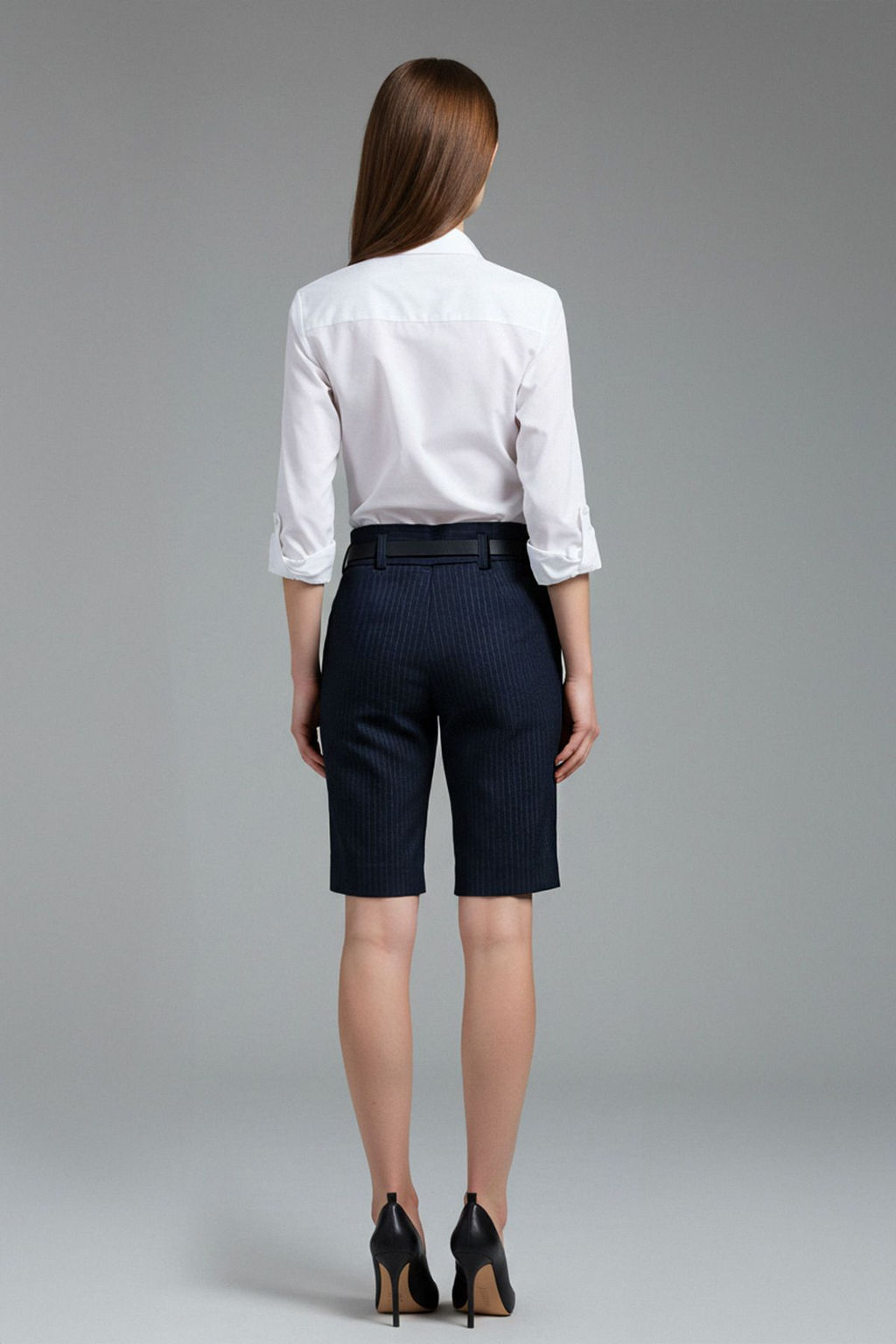 Lacivert Kemerli Cizgili Diz Boy City Dokuma Sort & Bermuda TWOSS25SR00024 - Trendyolmilla фото 11