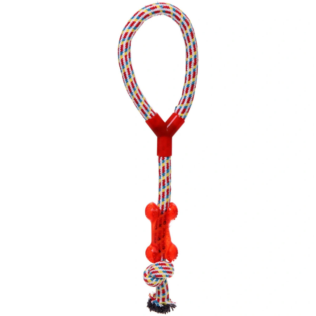 Игрушка - канат для собак средних и крупных пород "НЕСКУЧАЙКА-косточка", цвет красный (лейбл)