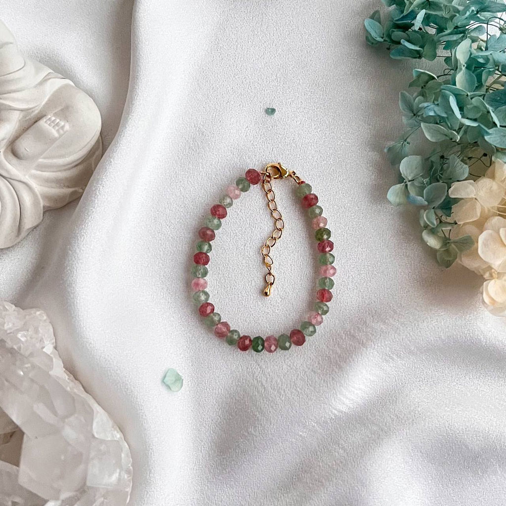 Браслет из зеленого Авантюрина и Клубничного кварца 17,5 см +