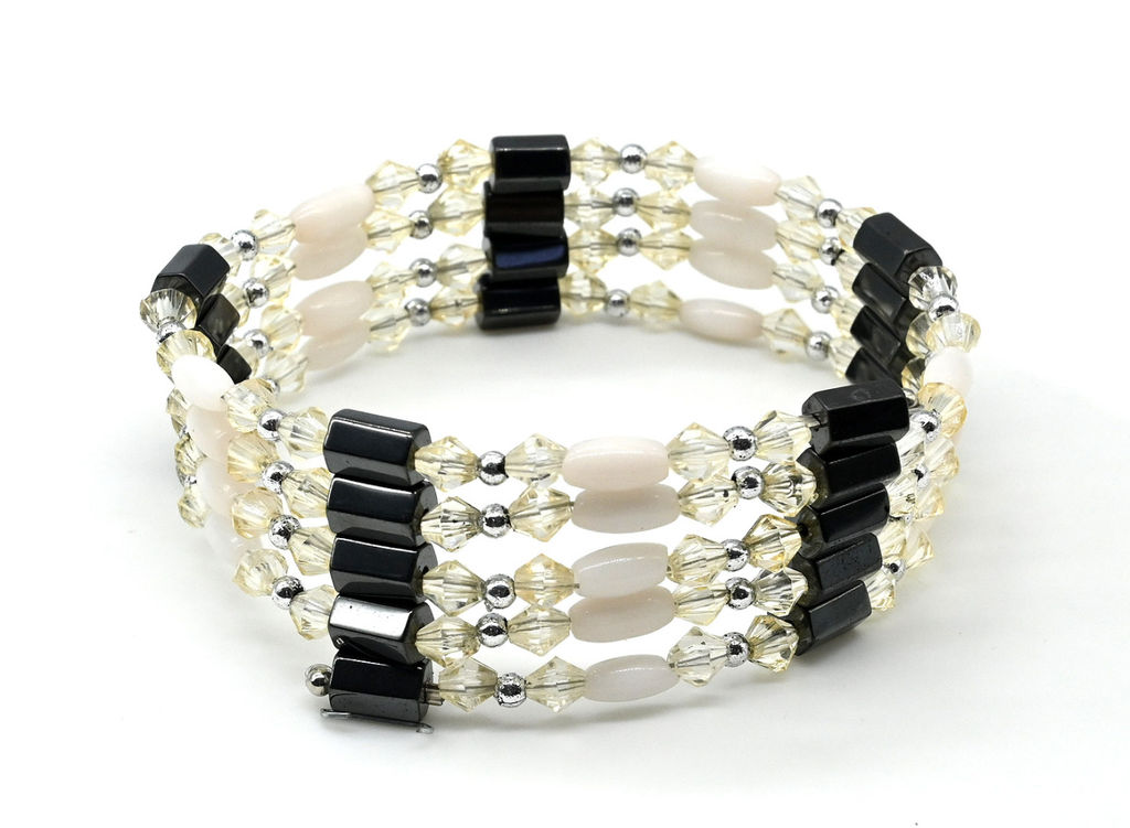 Бусы-браслет магнитные с гематитом 6*8мм, цв.черно-белый, 87см Радуга камня  фото 3