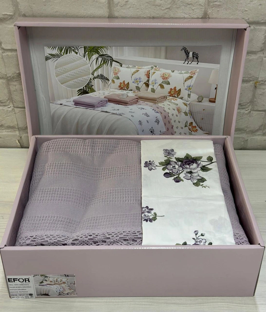 КПБ EFOR COTTONI с вафельным покрывалом 220*240, сирень (АС-02)