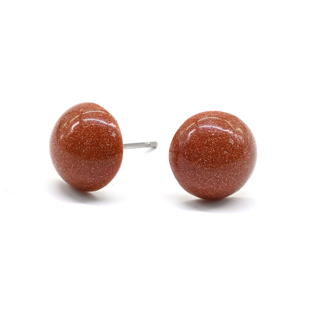 Серьги гвоздики (пусеты) авантюрин имитация 7-8мм. Радуга камня