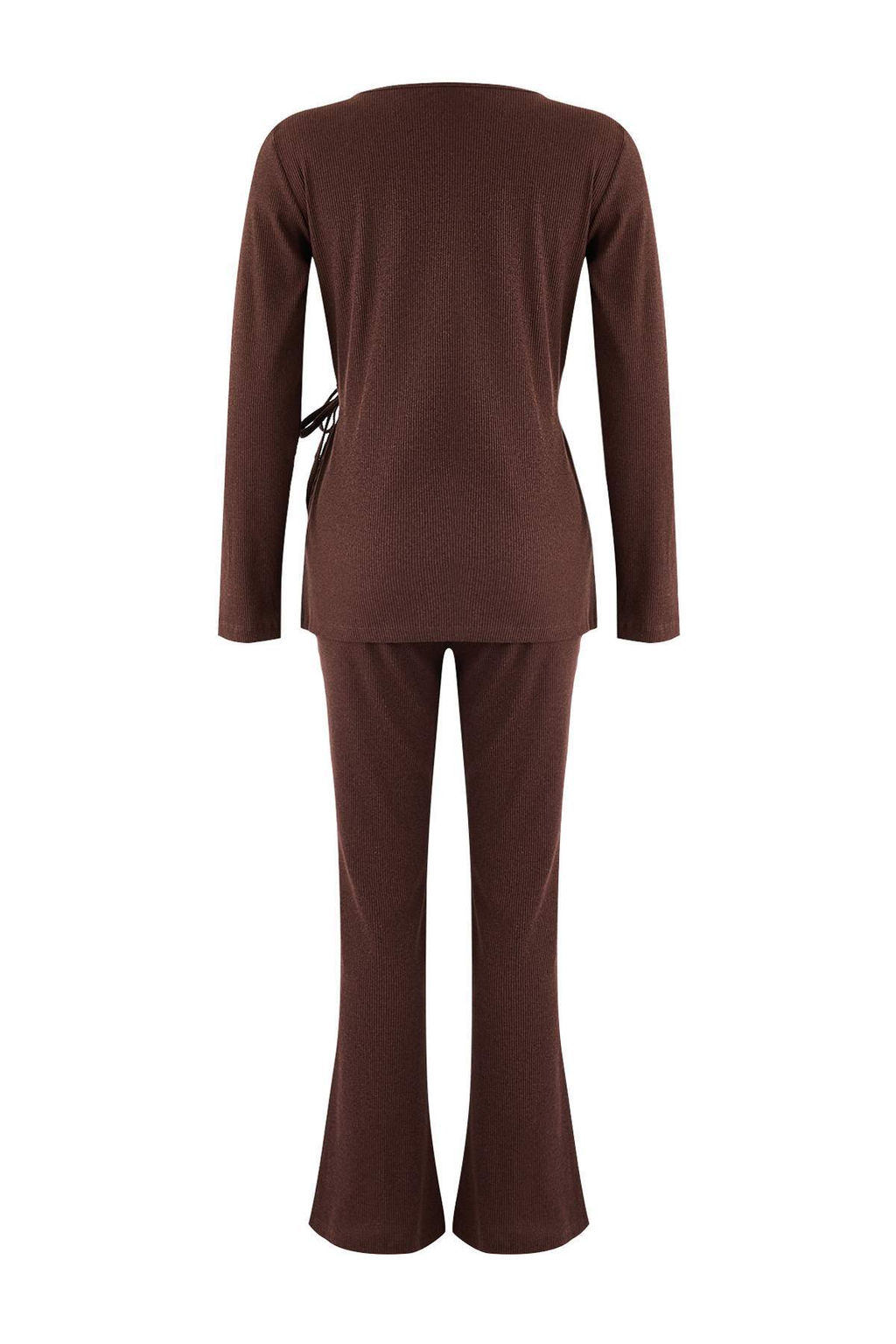 Gri Melanj Baglama Detayl? Kruvaze Yaka Fitilli Orme Pijama Tak?m? THMAW26PT00003 - Trendyolmilla фото 14