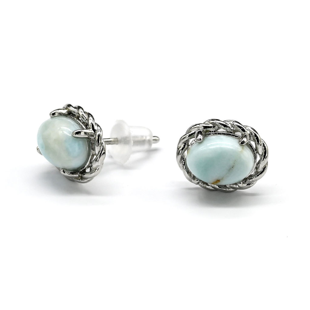 Пусеты с ангелитом овал 7*10мм, 1,1г