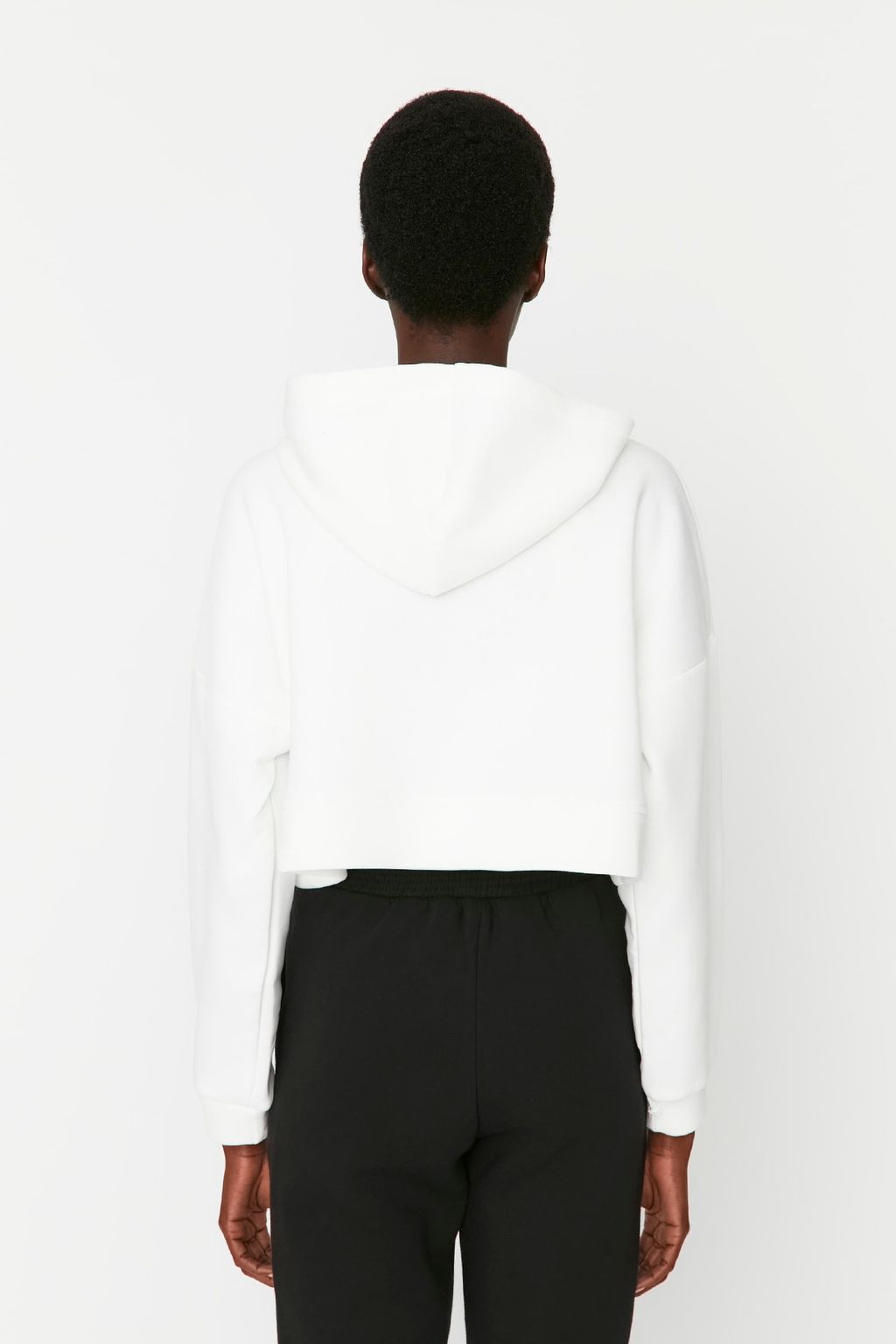Ekru Basic Fermuarl? Kapusonlu Crop Kal?n Ici Polarl? Orme Sweatshirt TWOAW20SW0660