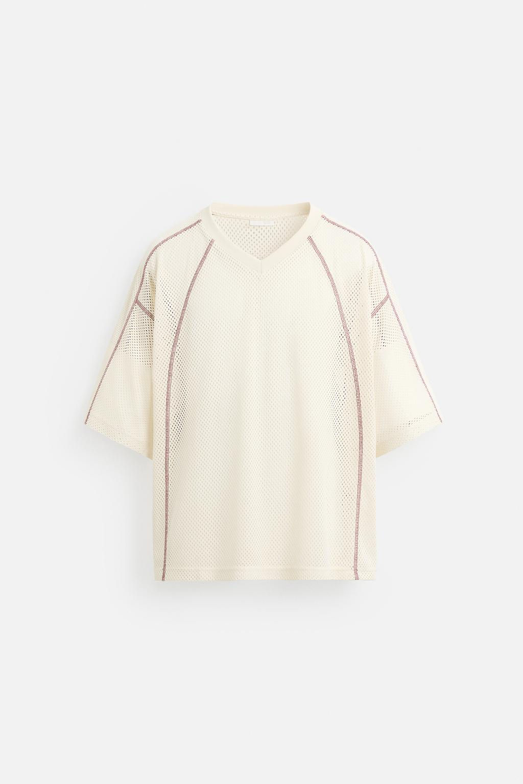 CONTRAST OPEN-WEAVE T-SHIRT - Zara фото 8
