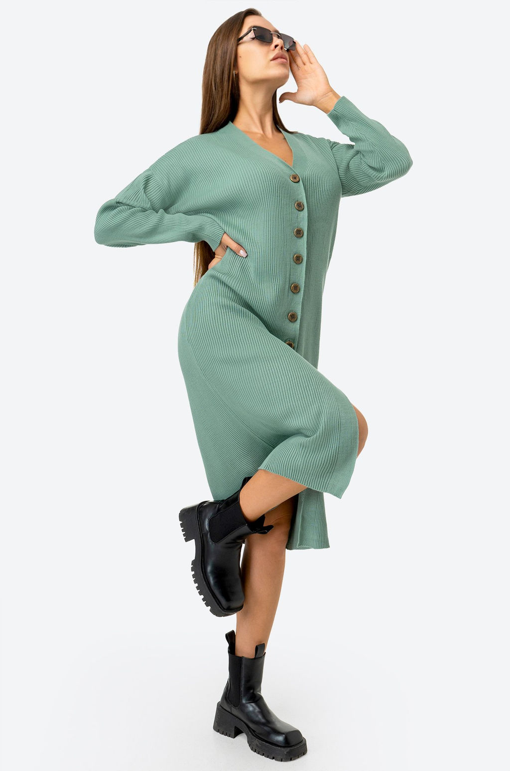 Женское вязаное платье в рубчик оверсайз Happyfox