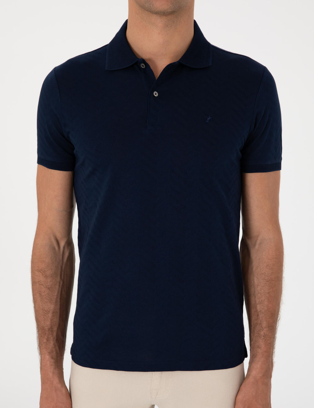 Lacivert Slim Fit Desenli Polo Yaka T-shirt