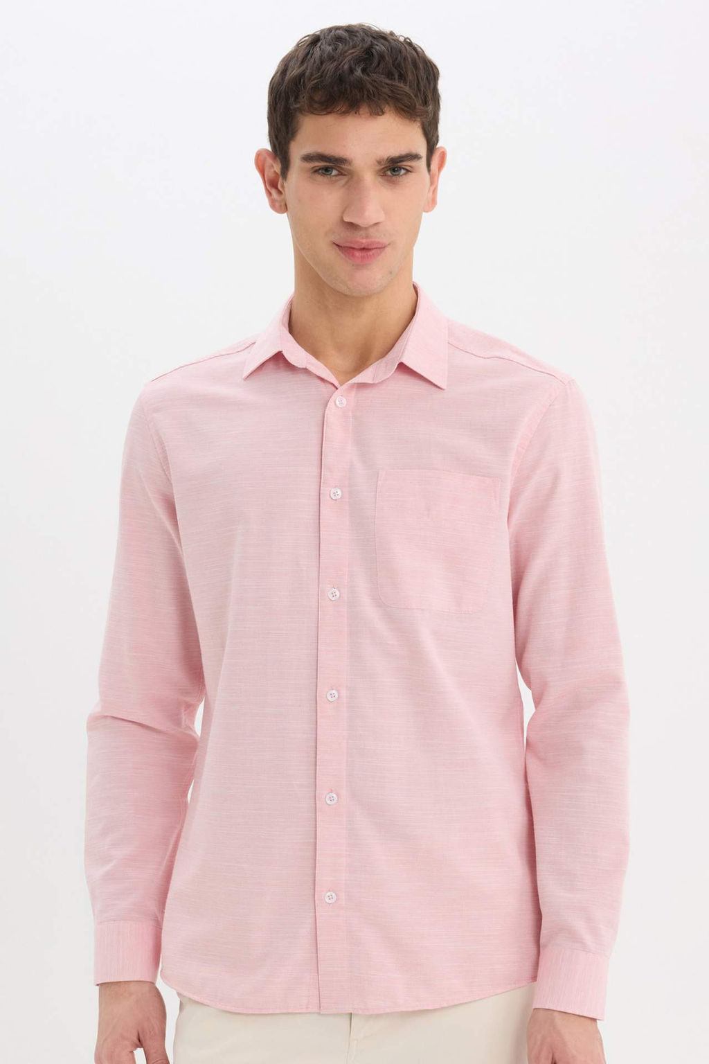 Modern Fit Polo Yaka Basic Duz Uzun Kollu Gomlek - Defacto фото 5