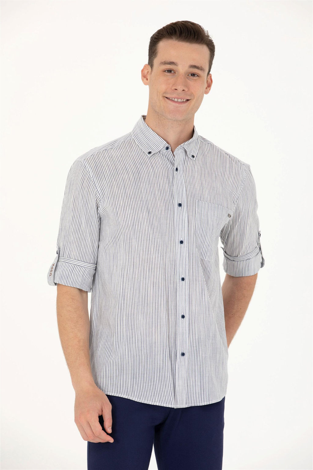 U. S. Polo Assn Мужская белая рубашка в темно-синюю полоску - U.s. polo assn фото 8