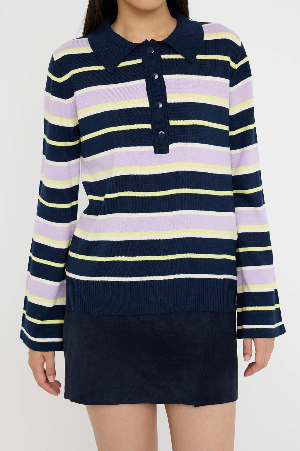 Lacivert Polo Yaka Cizgili Triko Kazak TWOAW26KZ00121