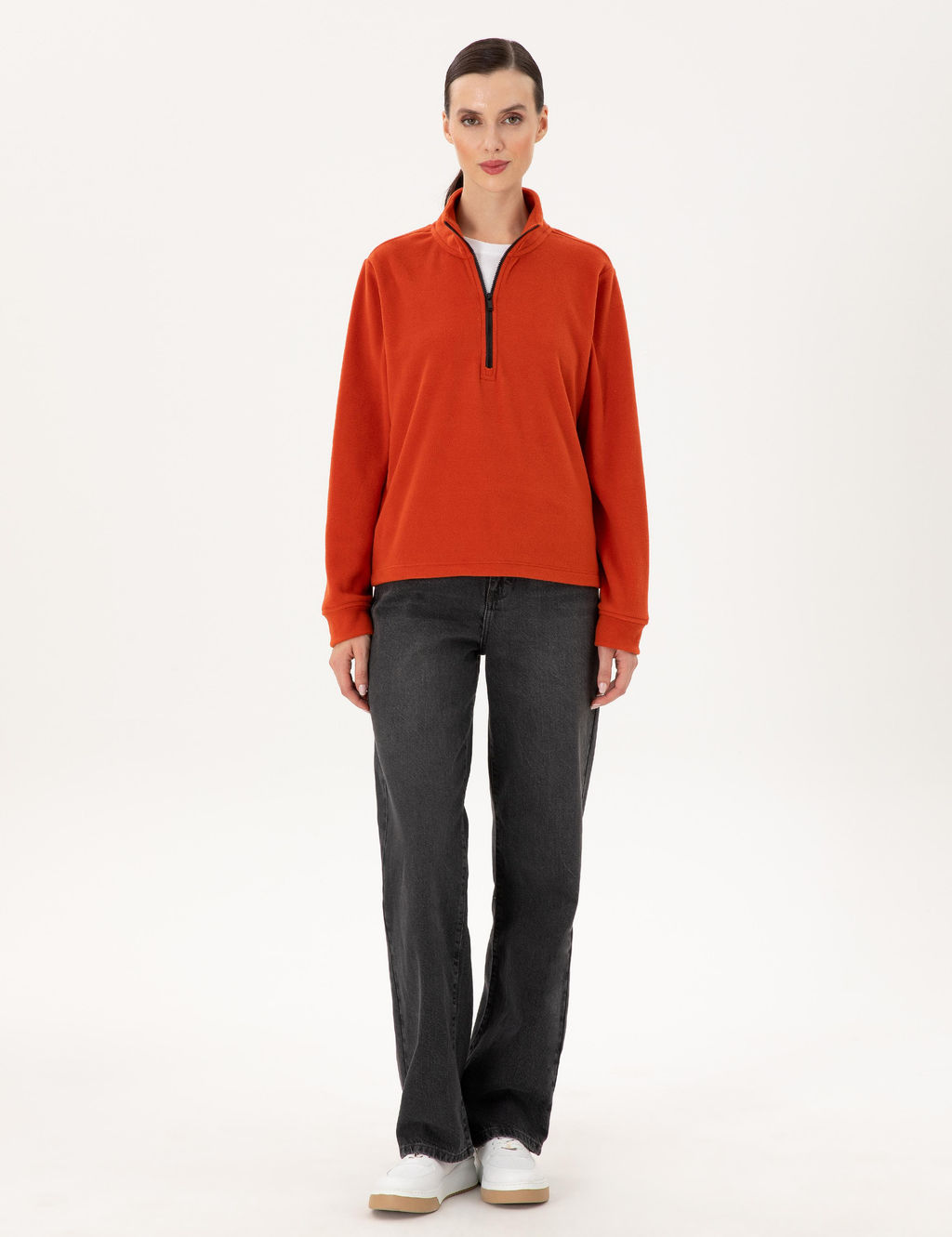 Kiremit Comfort Fit Fermuarl_ Polar Sweatshirt