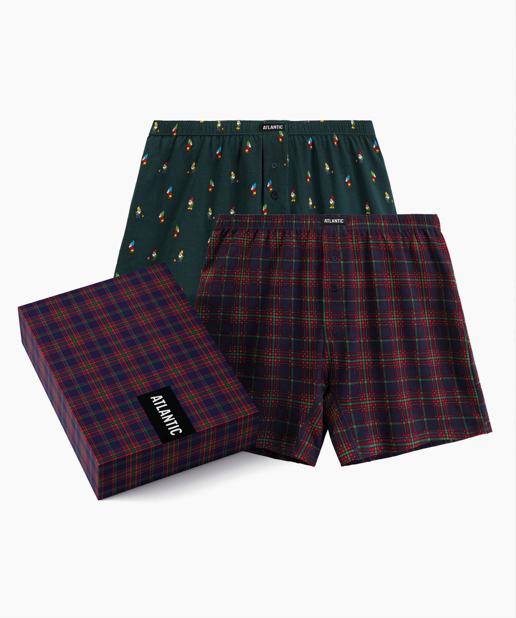 ATLANTIC 2GMB-013 Трусы боксеры Check - набор 2 шт. темно-зеленый + темно-синий
