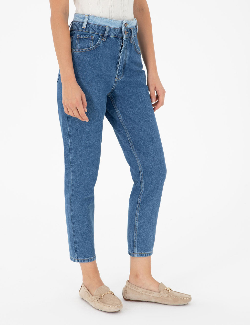 Koyu _ndigo Mom High Waist Fit Jean Pantolon
