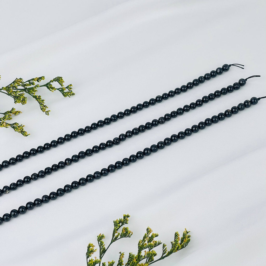 Бусины для украшений из черного Турмалина (Шерл) (62 бусины) 38 см