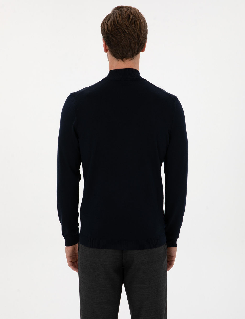 Lacivert Slim Fit Y_n Kar___ml_ Yar_m Bal_k__ Basic Triko Kazak
