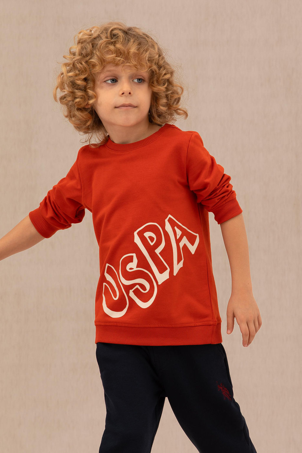 _ocuk Kiremit Basic Bisiklet Yaka Sweatshirt