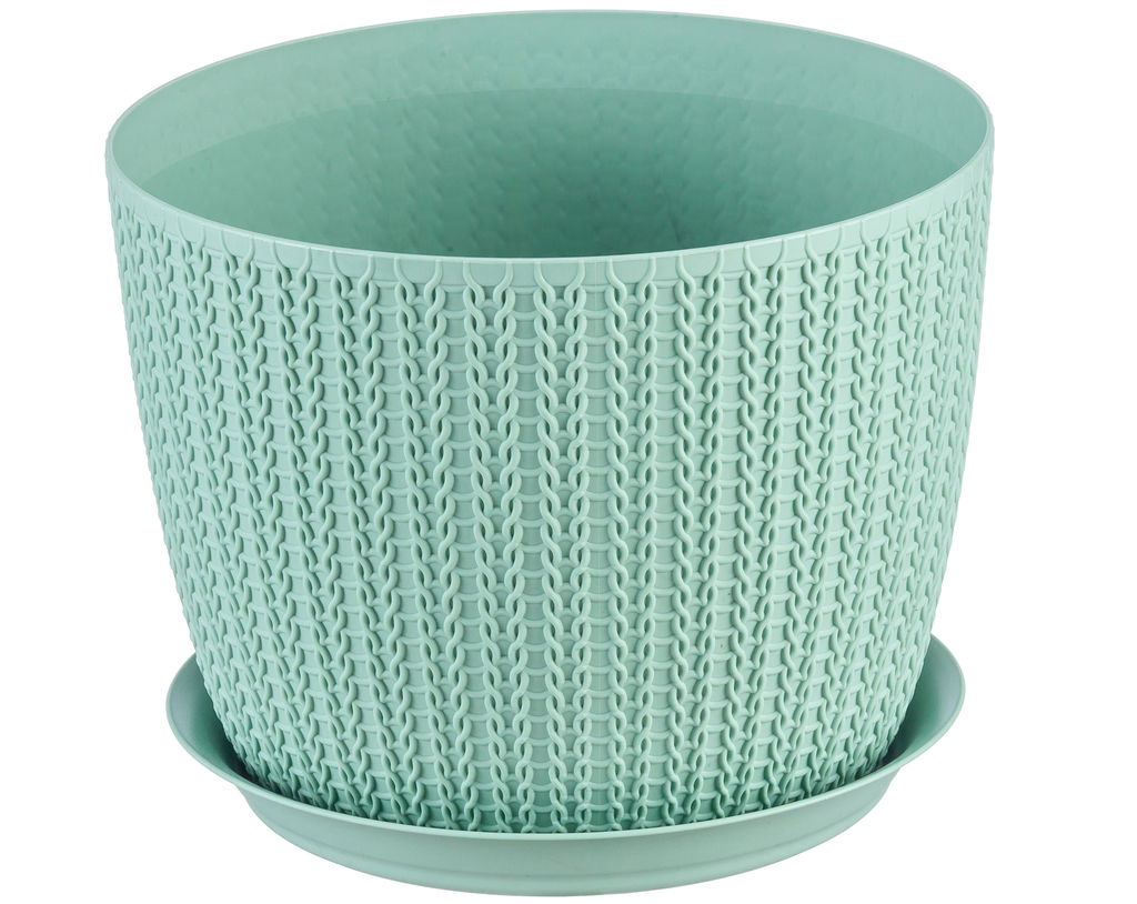 Кашпо ВЯЗАНИЕ d155мм с поддоном, арт. М3120 - Полимербыт фото 3