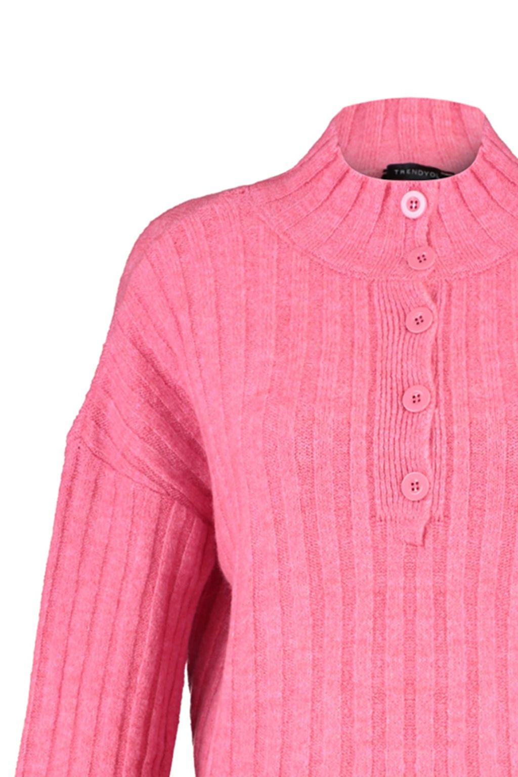 Pembe Genis Kal?p Yumusak Dokulu Dik Yaka Triko Kazak TWOAW21KZ0783