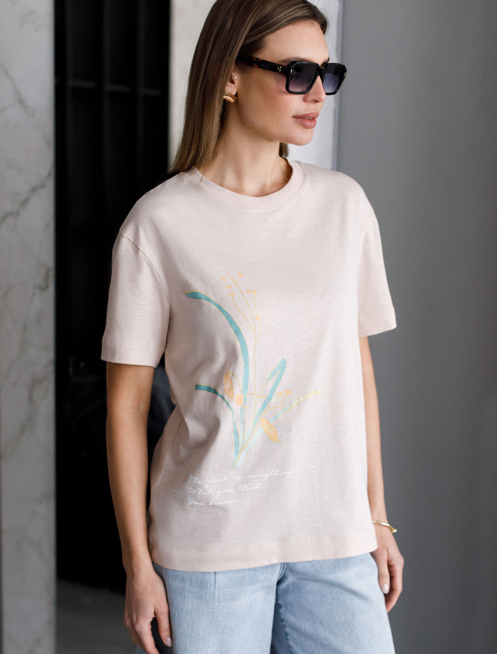 VILATTE / Футболка из фактурного полотна с авторским принтом