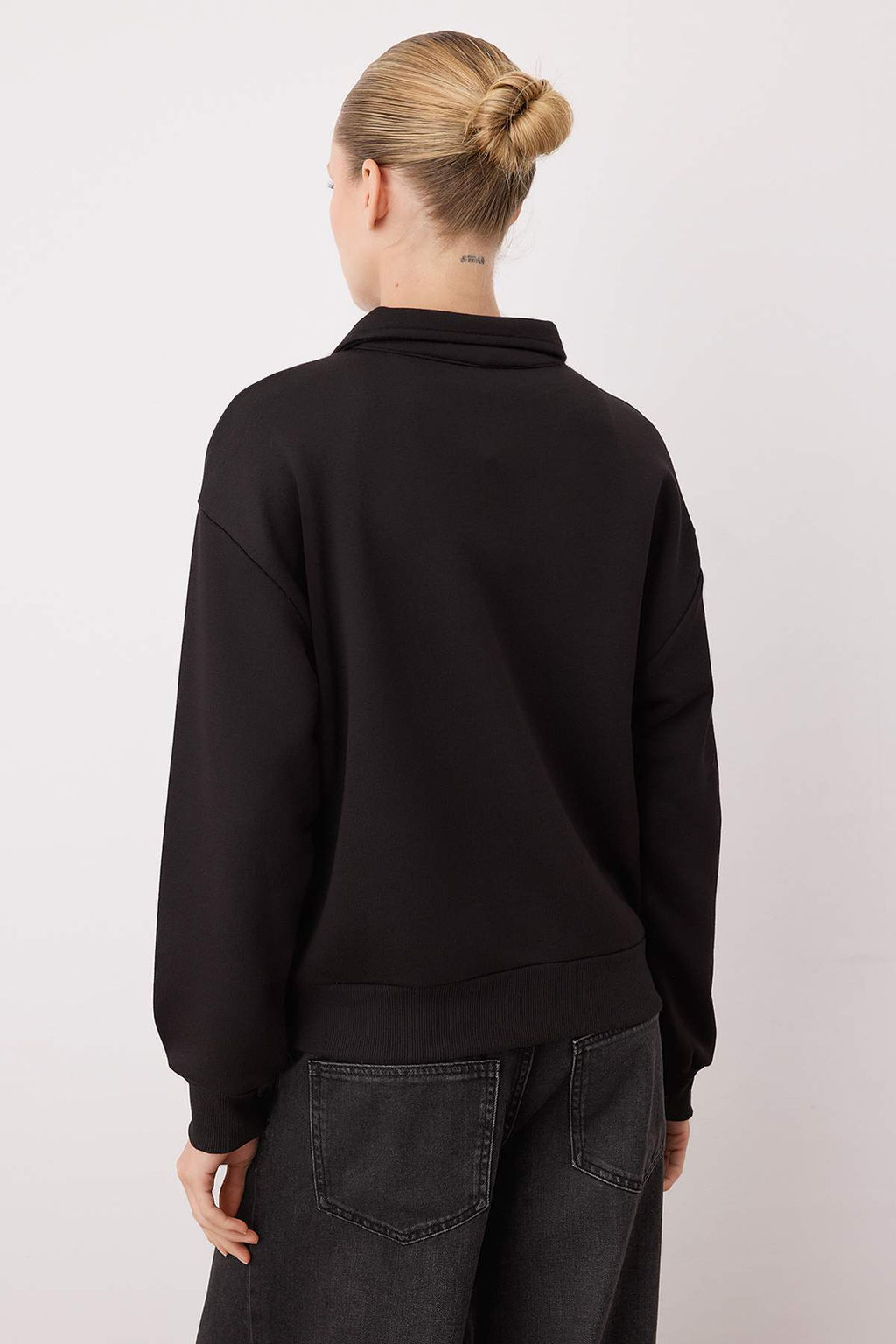 Siyah Regular/Normal Kal?p Fermuar Detayl? Kal?n Orme Sweatshirt TWOAW26SW00108 - Trendyolmilla фото 4