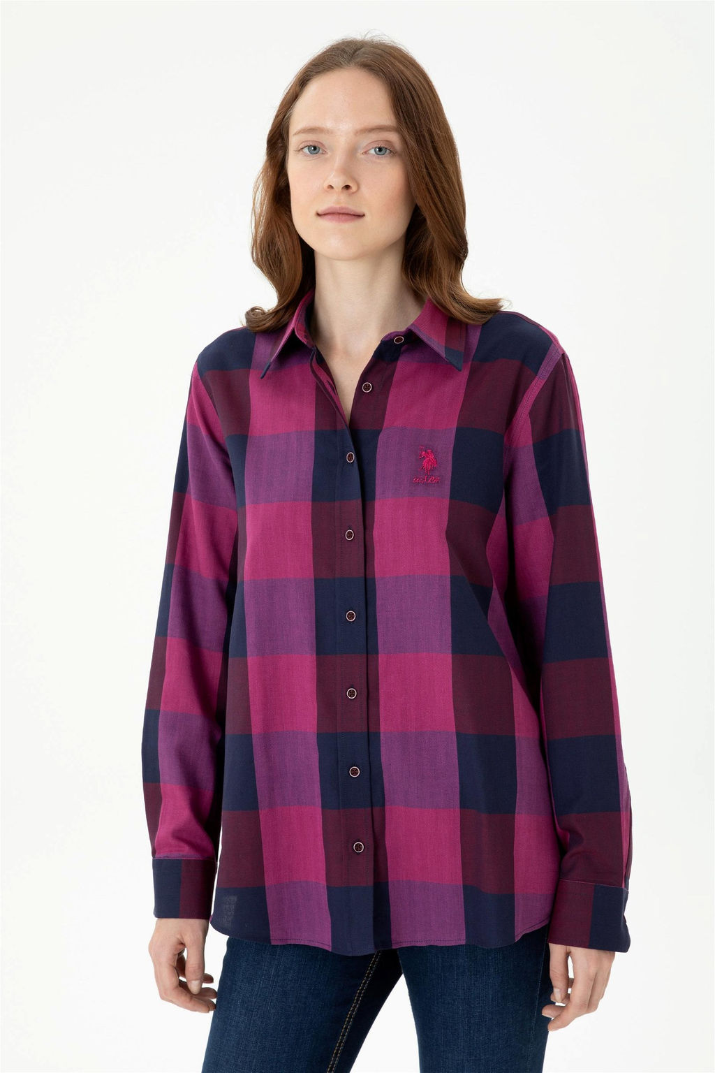 Женская бордовая рубашка с длинным рукавом - U.s. polo assn фото 3